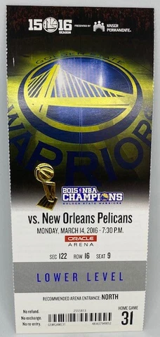 2015-16 Golden State Warriors MINT FULL SEASON TICKET Win #60 73 Win Season RARE Cover