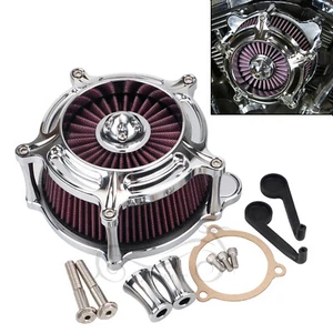 Chrome Spike Air Cleaner Red Intake Filter For Harley Touring Dyna FXDLS Softail - Picture 1 of 12