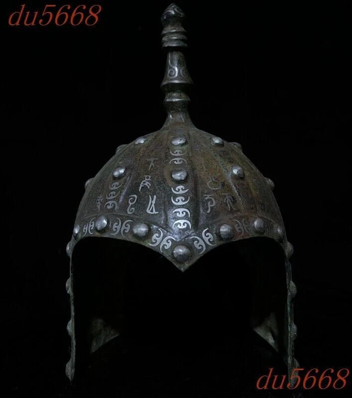 14" Antigua dinastía china mercancía de bronce valiente guerrero soldado casco estatua Foto 1 de 4