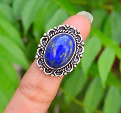 Fantastico Blu Lapislazzuli Ovale Gemma 925 Argento Sterling Design Donna Anello - Immagine 1 di 4