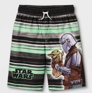 Sz 4-12 Boys Baby Yoda Swim Trunks Shorts Swimsuit Star Wars Mandalorian Grogu - Picture 1 of 3