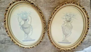 Bombay Company Wandbilder 2er Set ovale gerahmte Blumenvase Drucke S Bender Vintage 22" - Bild 1 von 10
