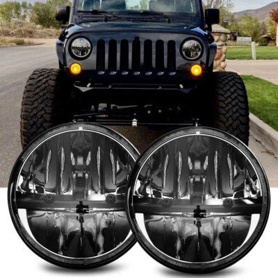 Pair DOT 7" Inch Round LED Headlights Hi-Lo Beam For Jeep Wrangler JK TJ CJ LJ - Image 1 of 4