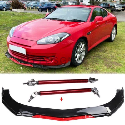 Front Bumper Red Lip Splitter Spoiler + Strut Rods For Hyundai Tiburon 2001-2008 - image 1 of 4