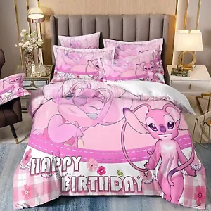 Lilo Stitch Bettwäsche Set-01 Happy Birthday Bettbezug 135x200 Kissenbezüge80x80 - Bild 1 von 2