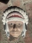Vintage Ceramic Halloween Mask Native American Indian Man Chief Headdress