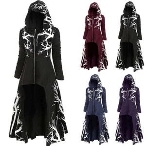 Women Gothic Hooded Steampunk Cloak Cape Coat Witch Cosplay Long Dress Jacket - Picture 1 of 15