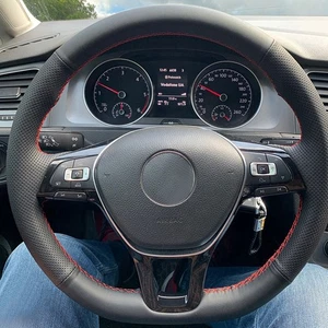 Red Line Steering Wheel Cover For VW Golf 7 2013 2014 2015 2016 2017 2018 2019 - Picture 1 of 10