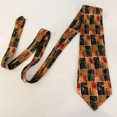 Corbata de Diseñador para Hombre BRUNO PIATTELLI Amarillo Negro Color Bloque Seda Retro ITALIA Foto 1 de 4