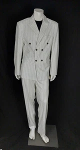 White Striped Lightweight Double-Breasted Men's Suit Size 2XL - Picture 1 of 6
