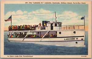 1945 PUT-IN-BAY ROUTE, Ohio Postcard "LAKESIDE III" Ferry Boat / Kelleys Island - Picture 1 of 2