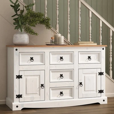 Corona Sideboard White 2 Door 5 Drawer Large Mexican Solid Pine Wood - Image 1 of 4