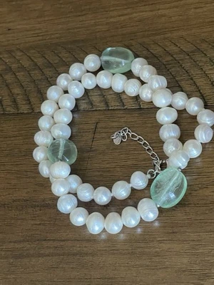 "Collar de cuarzo verde perla de agua dulce GSJ 925 18""+2""" Foto 1 de 4