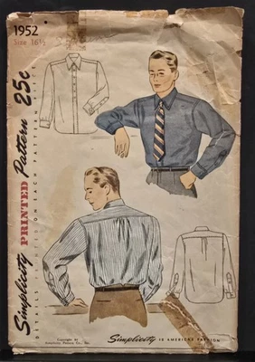 Camisas de hombre vintage con patrón de simplicidad 1952; ©1947; Talla 16,5, pecho 44; corte. Foto 1 de 4