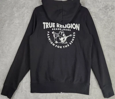 True Religion Hoodie Womens Medium Black Full Zip Sweatshirt Buddha Streetwear - Image 1 of 4