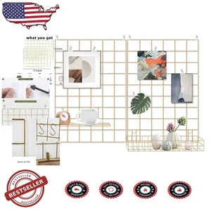 Durable Gold Metal Memo & Photo Display Grid, 17.3"x11.8", 2-Pack Office Decor - Picture 1 of 10