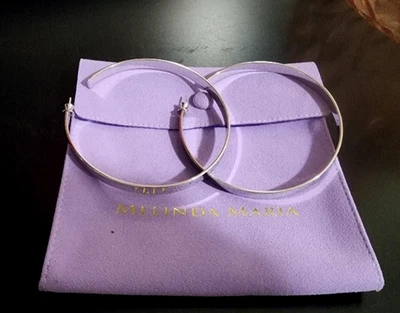 MELINDA MARIA 3" Atlas Silvertone Hoop Earrings NEW/POUCH + GIFT! - Image 1 of 4