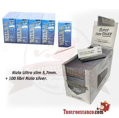 Cartine Rizla Argento Corte 100 libreti + Filtri Ultra Slim 5.7mm 20packs - Immagine 1 di 4