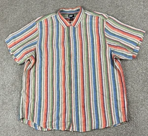 Lands' End Shirt Mens Size XL Multicolor Striped Short Sleeve Button Up Linen - Picture 1 of 10
