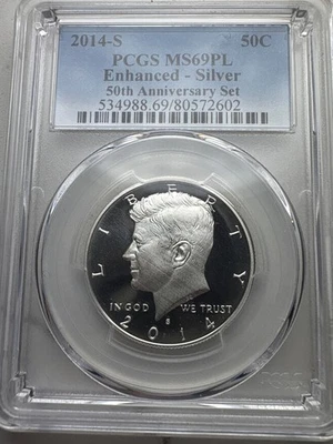 2014-S PCGS MS69PL John F Kennedy 50th anniversary Enhanced Silver 50C MS 69 PL - Image 1 of 4
