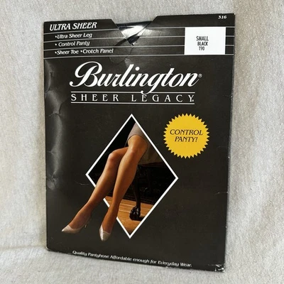Burlington Sheer Pantyhose Ultra Sheer Control Top Vintage Black Size Small - Image 1 of 4