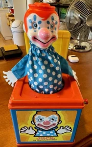 Vintage Mattel Toy 1976 Jack In The Music Box - Blue Polka Dot Clown WORKS - Picture 1 of 11