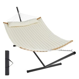 Double Quilted Fabric Hammock Two Person Hammock with Stand 480lb Capacity - Picture 1 of 12