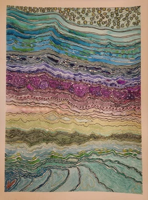 Shiver Me Rivers- Original Abstract Watercolor Painting W/ Ink Details, Unframed - Image 1 of 4