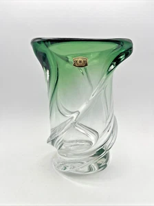 Vintage Val St. Lambert signiert grün Belgien Vase gedreht Ombre 7" Kristallglas - Bild 1 von 8