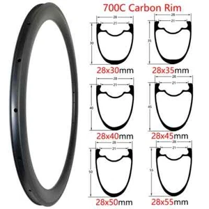 700C Road Bike Carbon Rims 28mm Width 30-55mm Depth Clincher V Brake Disc Brake - Picture 1 of 9
