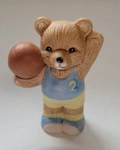 Homco Teddy Bear Blue Basketball Sports #1408 Miniature 2 1/2" Porcelain Figure - Picture 1 of 4