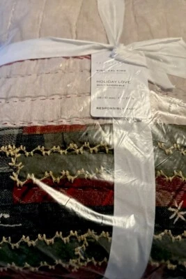 Pottery Barn Holiday Love King Quilt & 2/King Sham Set Reversible 3 PCs NWT - Image 1 of 4