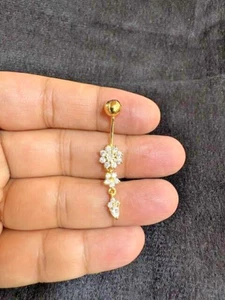 Nombril Bague Imitation Diamant Pendantes Barre 14K or Jaune Plaqué - Imagen 1 de 7