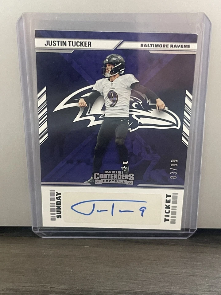2022 PANINI CONTENDERS JUSTIN TUCKER SUNDAY TICKET AUTO #/99 BALTIMORE RAVENS SP - Image 1 of 3