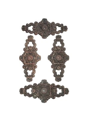 Lote de 4 Placas Traseras de Metal Antiguo Hyer Ornamentadas Vintage 6.75"x 3" Armario Cajón  Foto 1 de 4