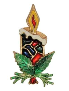 Beatrix Christmas Candle Holly Glass Enamel Figural Brooch 2.25" Heavy Gold Tone - Picture 1 of 8