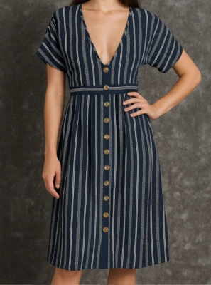 Nuevo sin etiquetas Mini Vestido Charlotte Russe Cuello en V Abotonada Espalda A Rayas Azul Talla S Foto 1 de 4