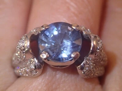 GIA platinum VS/SI diamond with no heat VS 3.37ct blue sapphire ring 13.9g - Image 1 of 4