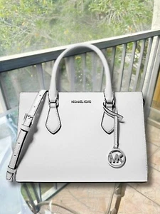 Michael Kors Sheila Women Medium Satchel Bag Handbag Purse Crossbody Optic White - Picture 1 of 7