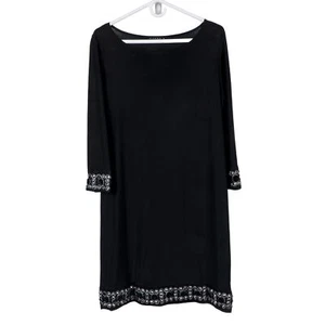 Tiana B Shift Dress 10 Womens Black Gem Accent 3/4 Sleeve Classic Dressy Church - Picture 1 of 6