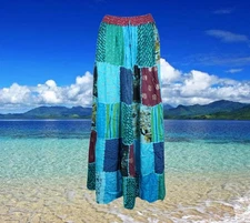 Womens Patchwork Maxi Skirt, Handmade Skirts, Boho gypsy Hippy Summer Blue, SM