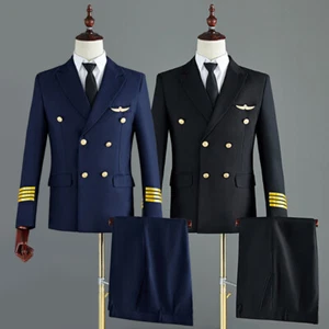 Herren Fluglinie Captain Anzug Jacke Hose Pilot Blazer Flieger Kostüm Uniform - Bild 1 von 14