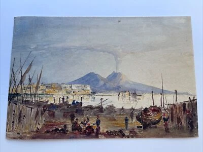 19TH CENTURY PAINTING MOUNT VESUVIUS VOLCANO ERUPTION LANDSCAPE ANTIQUE 1835 - Image 1 of 4