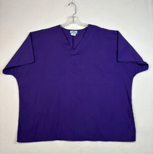 Unisex Scrubs Scrub Top Purple Short Sleeve V Neck Pockets Size 2XL - Picture 1 of 6
