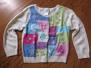 Talbots Kids Girls Holiday Embellished Button Up Cardigan Sweater Size 5 EUC - Picture 1 of 3