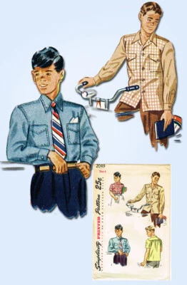 1940s Simplicity Vintage Sewing Pattern 2049  Boys Dressy or Sports Shirt sz 4 - Image 1 of 4