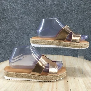 Bamboo Sandals Womens 8 Casual Slip On Espadrille Slide Rose Gold Faux Leather - Picture 1 of 20