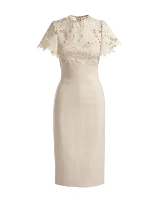 $1595 NUEVO Vestido Lela Rosa Hoja Guipur Encaje Colocado Ajustado Pétalo PALEST ROSA 6 Foto 1 de 4