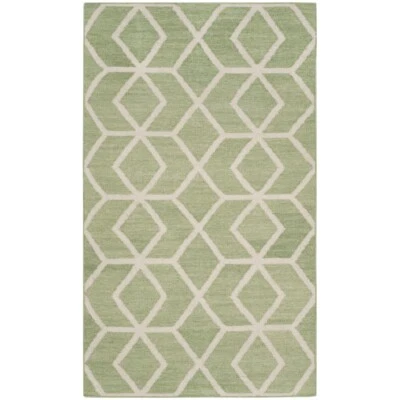 SAFAVIEH Dhurries DHU560B Handwoven Sage / Ivory Rug - Image 1 of 4