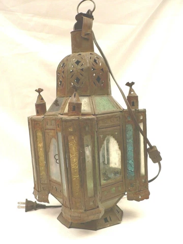 Antique Tin Candle Light Fixture Patterned Glass or Electric Estate Item Fine Cover